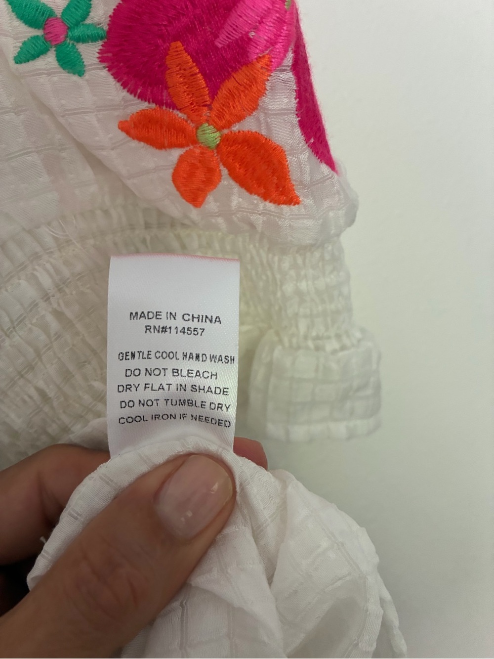 THML White V-Neck Blouse with Pink & Orange Floral Embroidery - Picture 7 of 7